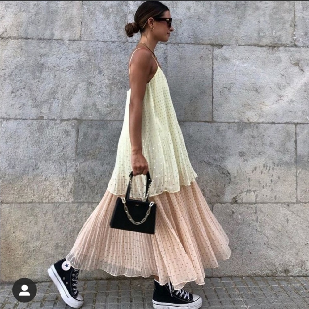 Pleated Dress with Metallic Thread